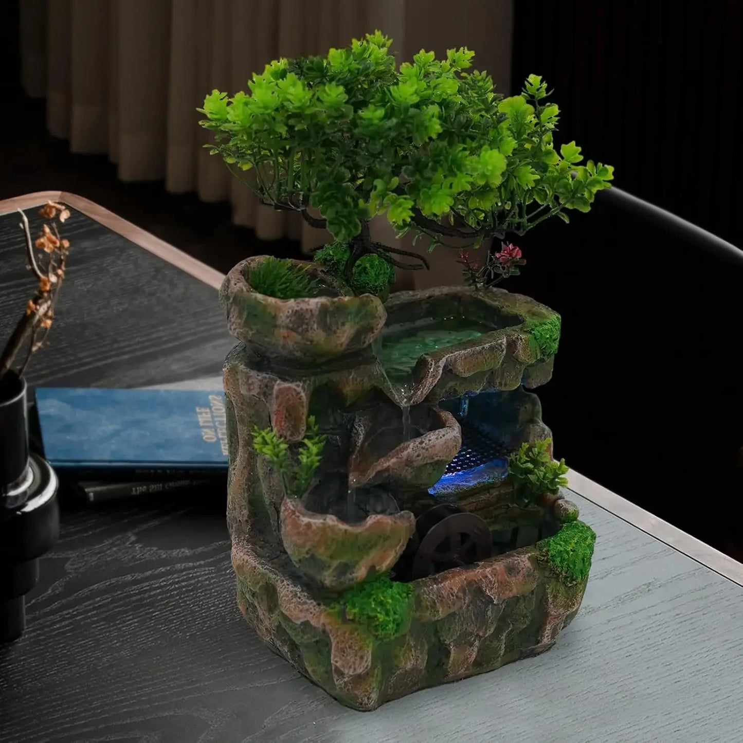 Indoor Tabletop Waterfall Fountain With Pump And LED Light