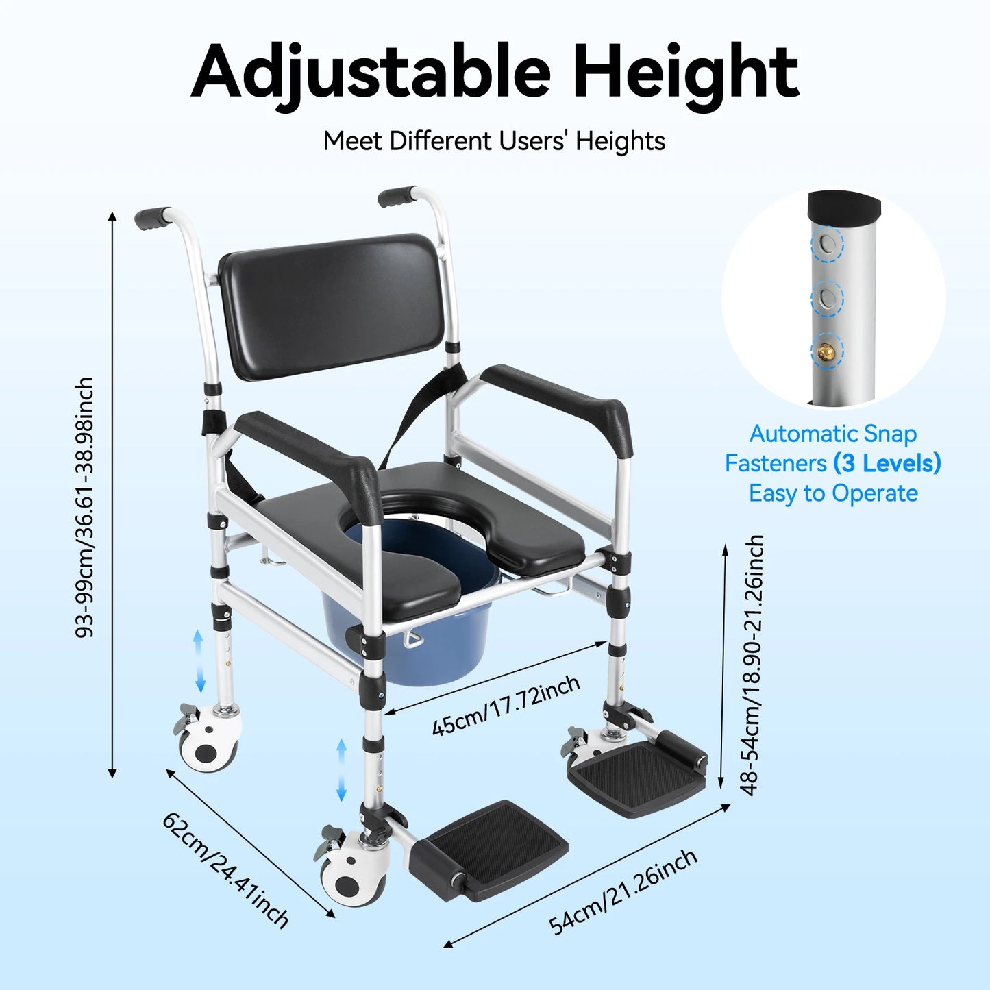 Bymaocar Folding Toilet Chair With Wheels For Elderly Disabled