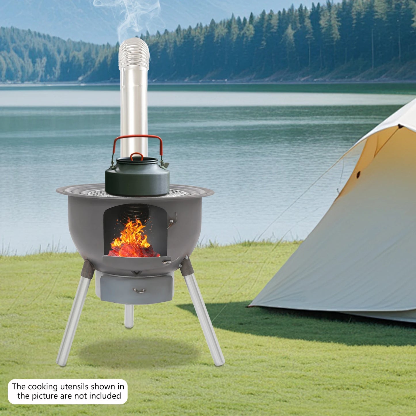 Multifunction Wood Burning Stove With Grill Rack Portable Camp Stove