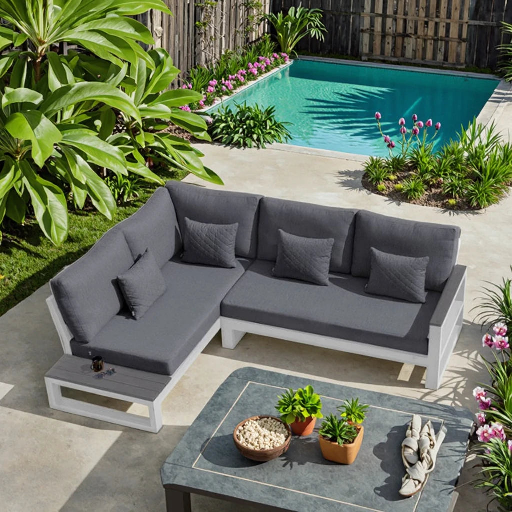 Luxury Aluminum L Shape Corner Garden Sofa Set for Outdoor Patio