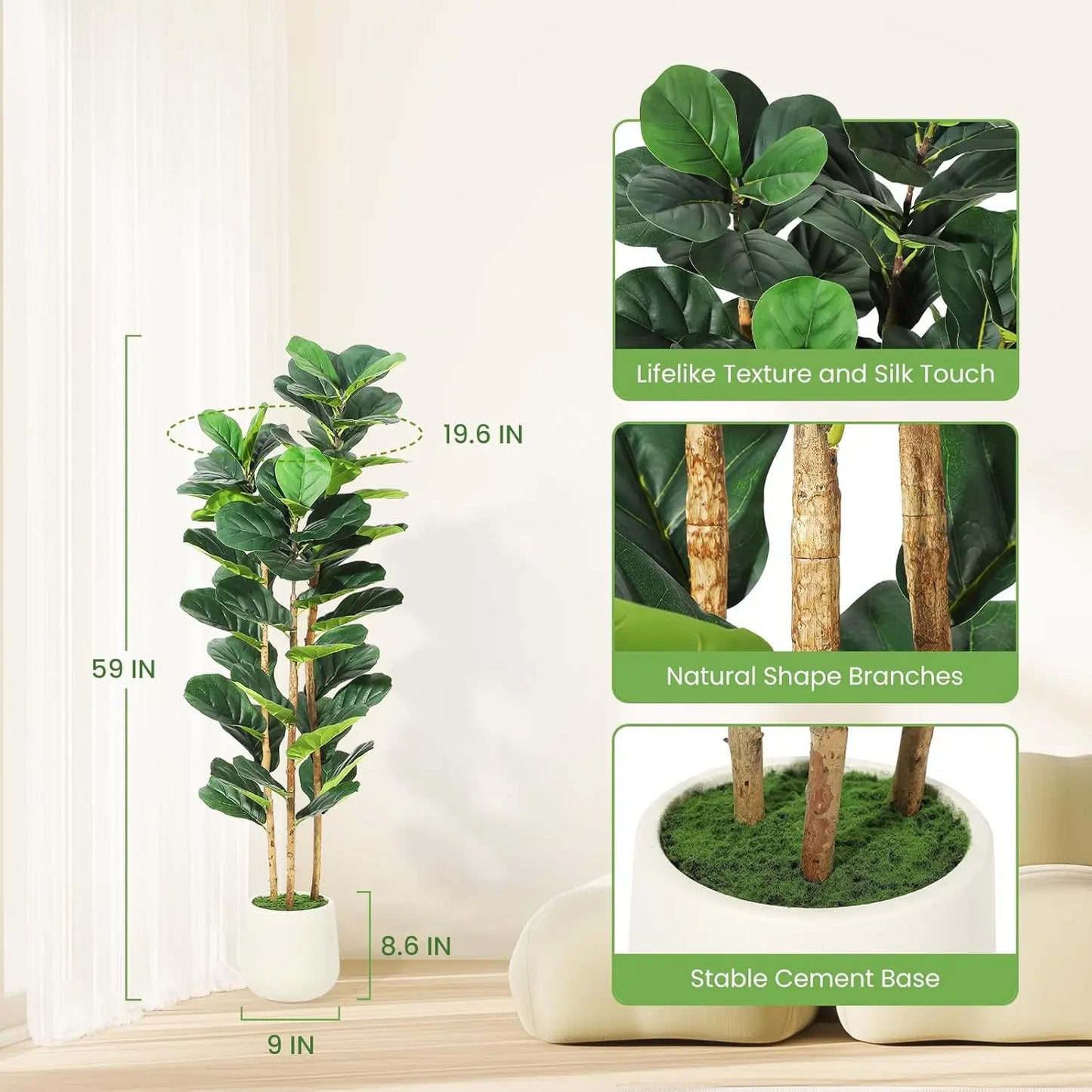 HiMISS Artificial Fiddle Leaf Fig Tree With Pot Decor