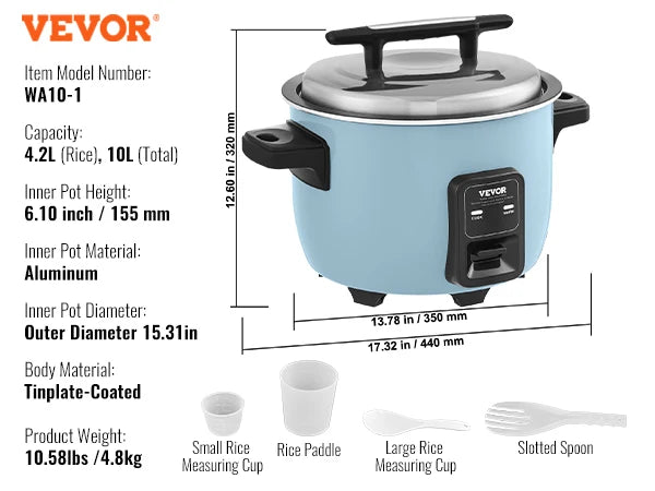 VEVOR Rice Cooker With Aluminium Nonstick Inner Pot Keep Warm