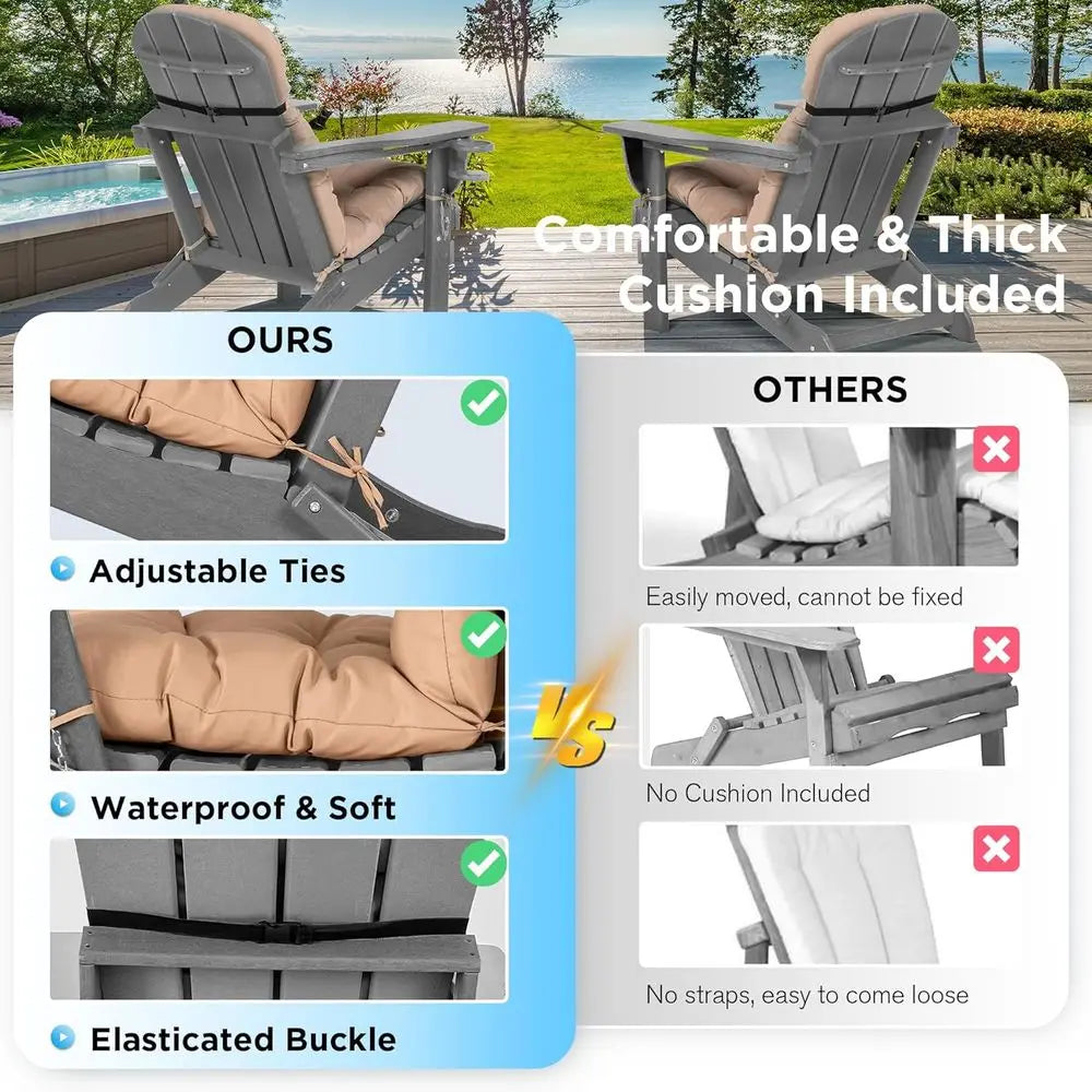 Adirondack Chairs Cushions Cup Holder HDPE Outdoor Patio