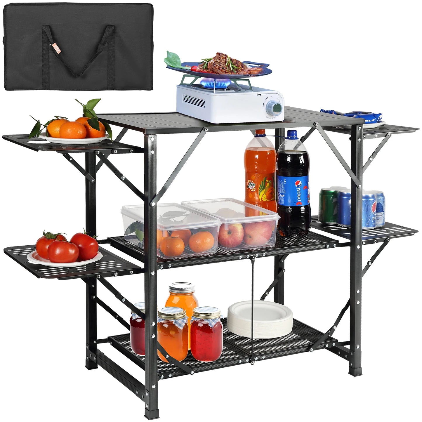 SucceBuy Camping Kitchen Table Folding Portable Outdoor Cooking Station
