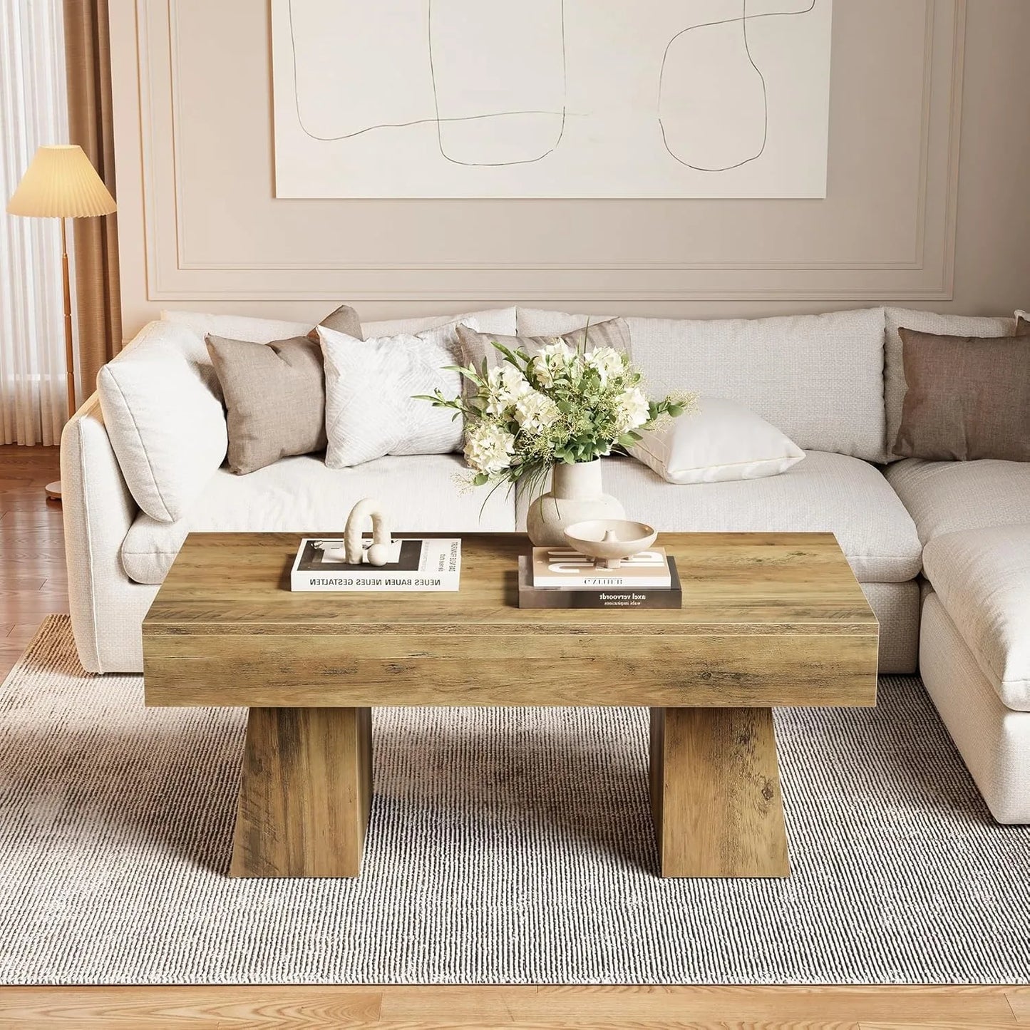 Little Tree Farmhouse Coffee Table Wooden Rectangular Center Table