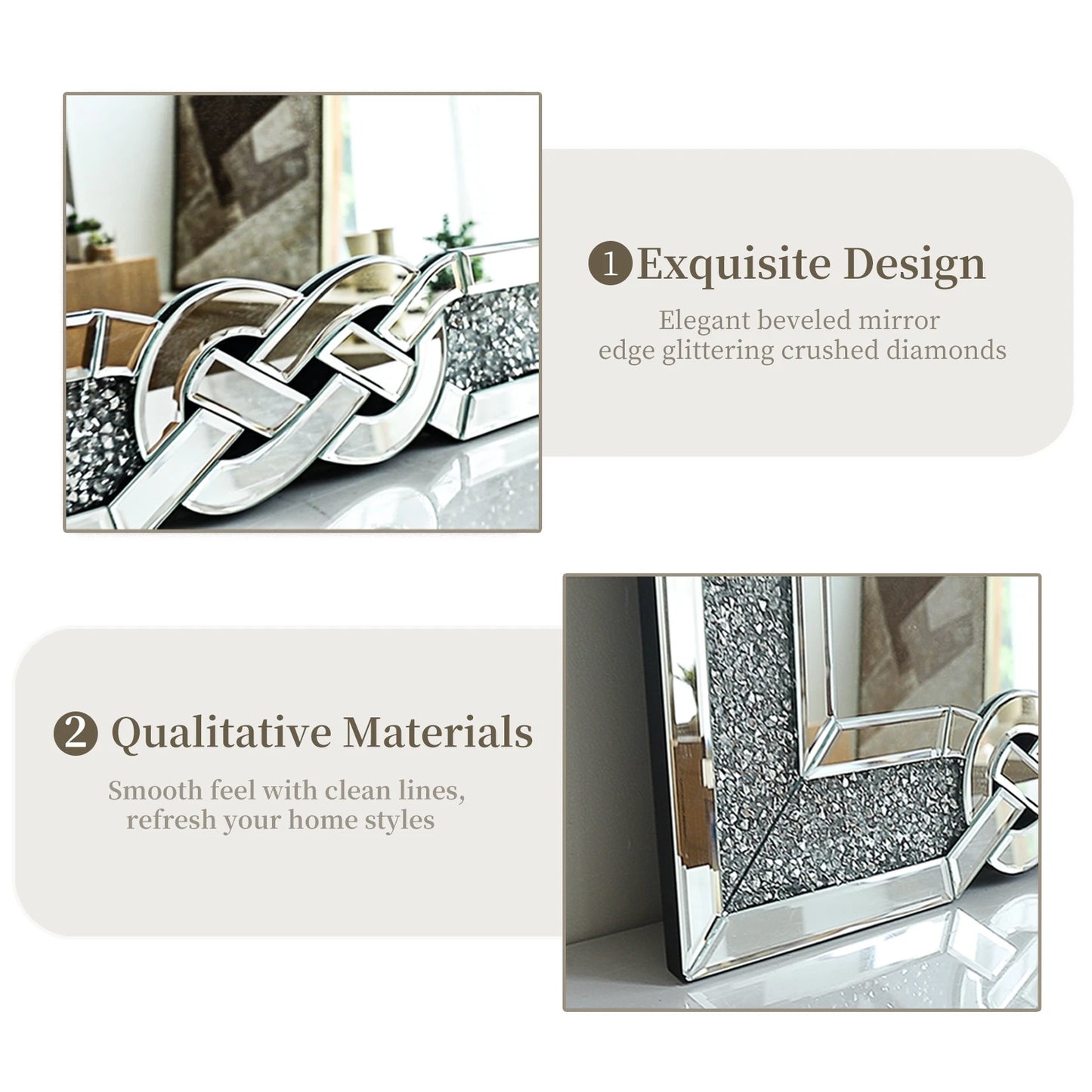 Wisfor Crushed Diamond Wall Mirror Framed Glass Glam Bling Edge
