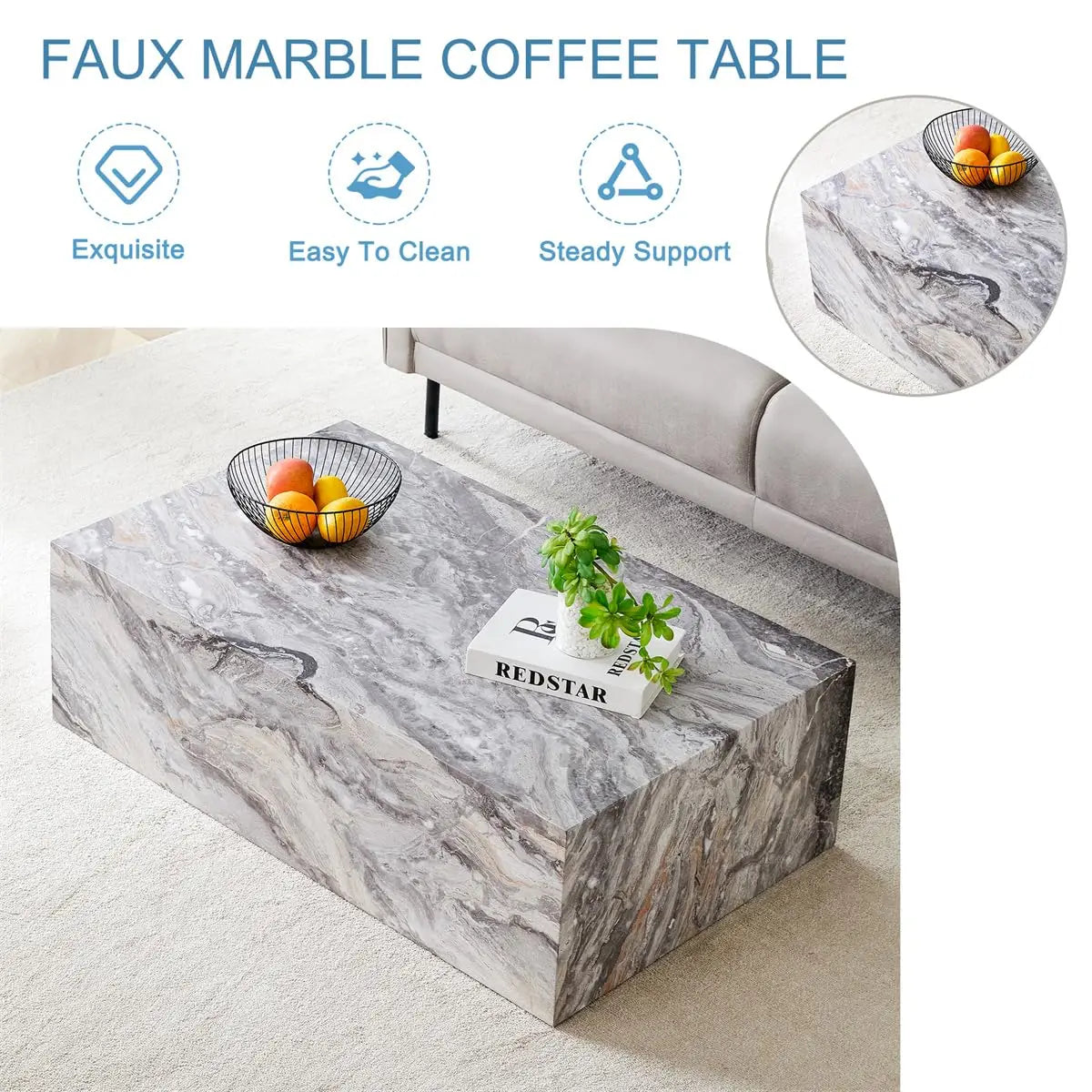Minimalist Modern Faux Marble Coffee Table