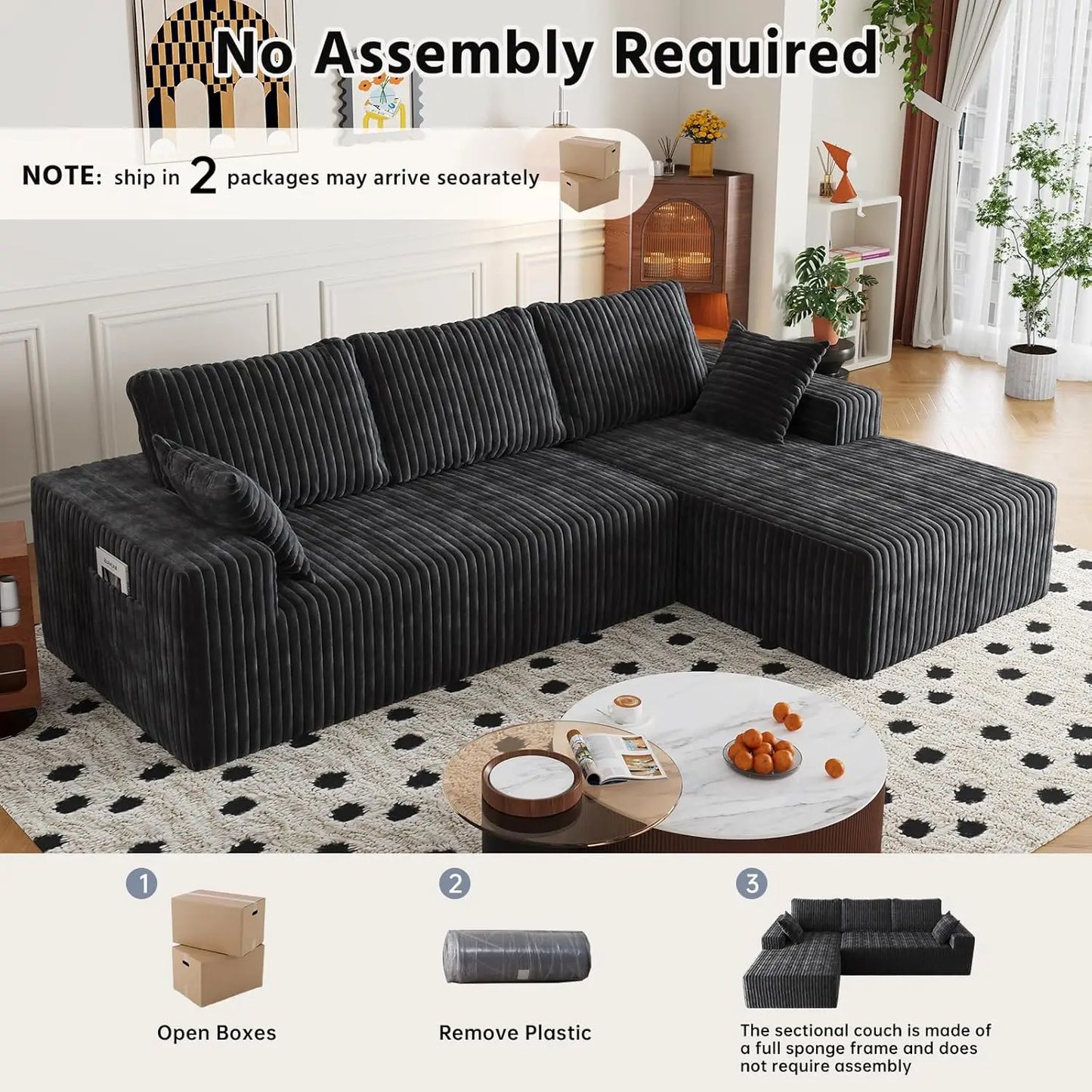 Modular Sectional Sofa Chaise Lounge Flannel Fabric Removable Washable Cover