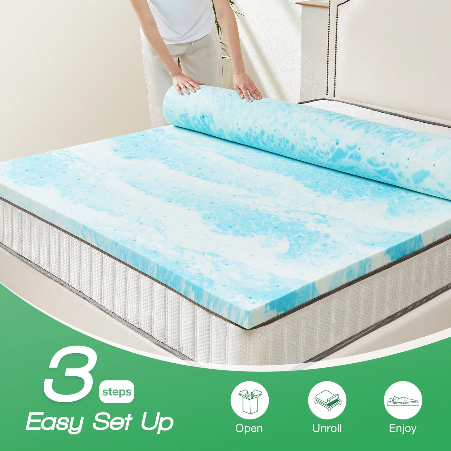 JHK Gel Memory Foam Mattress Topper Cooling And Breathable
