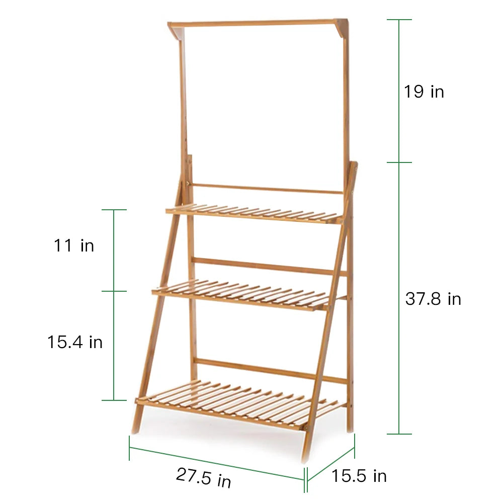 Bamboo Folding Plant Stand 3 Tier For Indoor And Outdoor Use