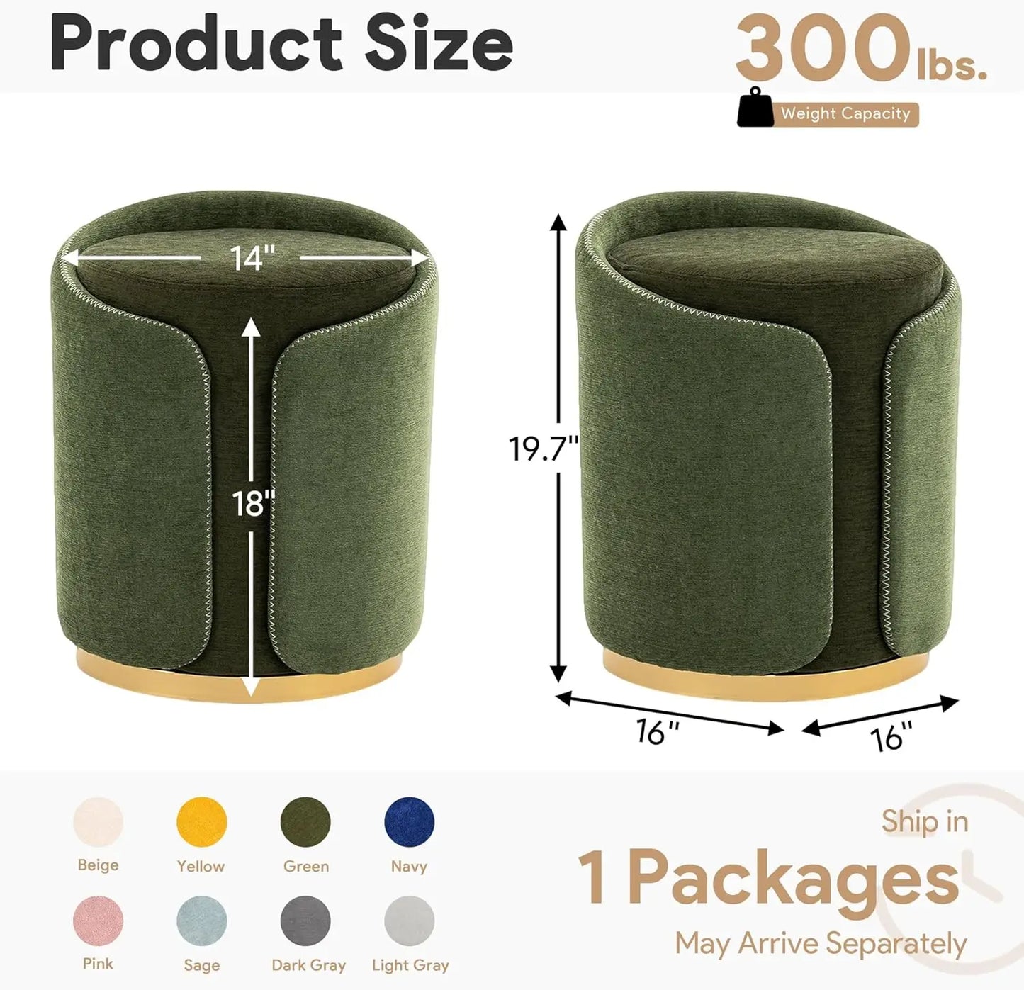 Swivel Vanity Stool Round Makeup Vanity Chair Ottoman Foot Rest