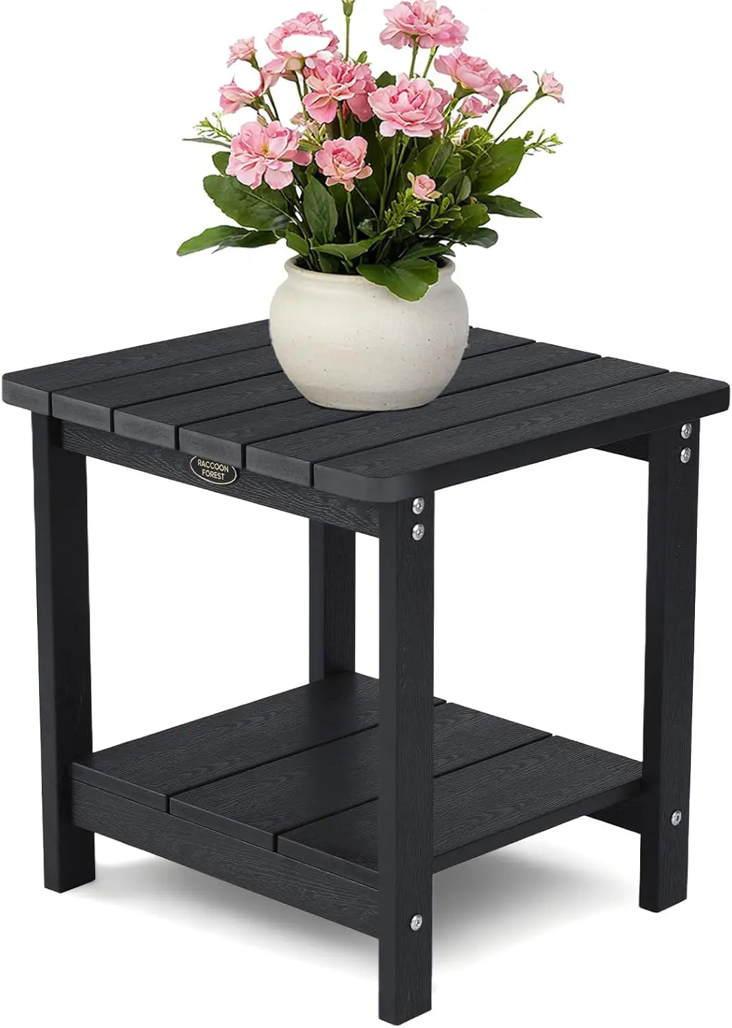 Outdoor Side Table, Adirondack Square Side Table, HDPS Patio Table With Wooden Textured, 2-Tier End Table Weather Resistant Outd