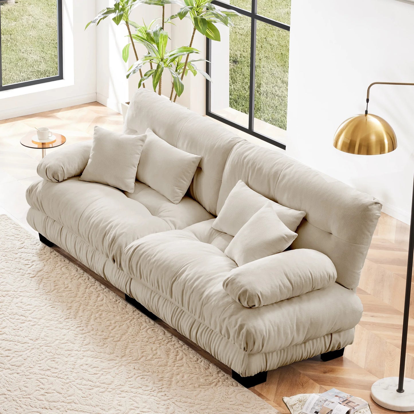 Chenille Modular Sectional Sofa Couch With Ottomans