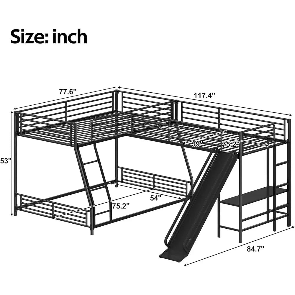 L Shaped Twin Over Full Bunk Bed With Desk Premium