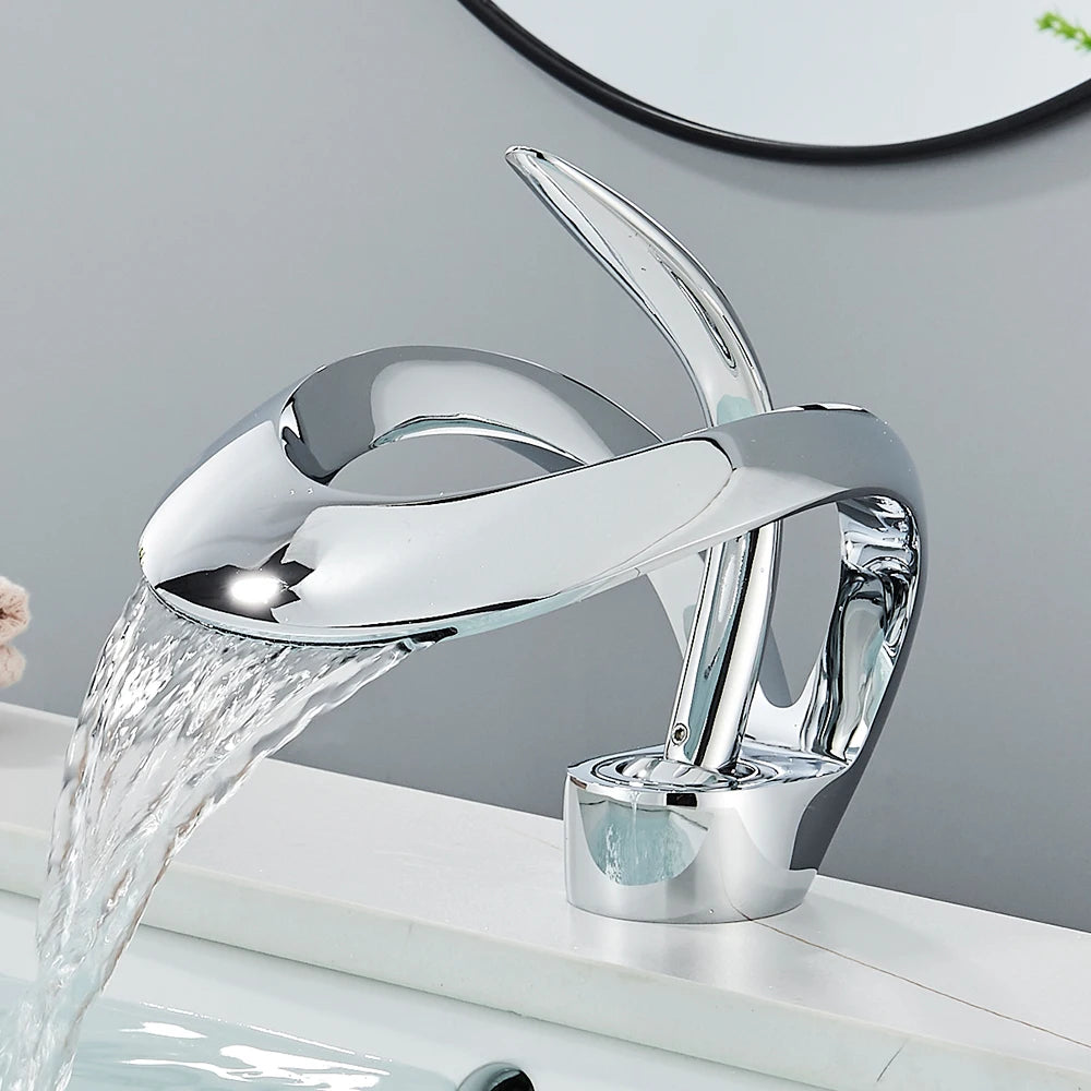 Rozin Luxury Basin Faucet Waterfall Mixer Tap Deck Mounted Hot Cold