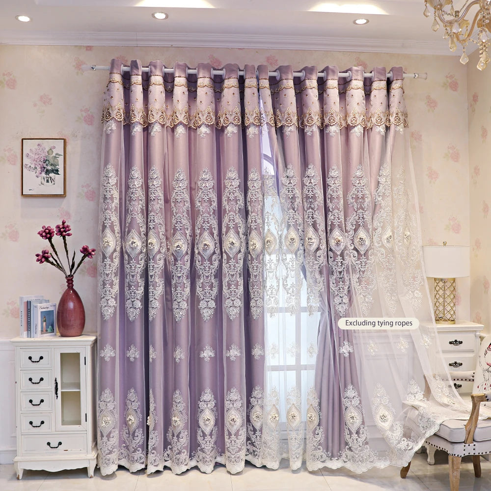 Luxurious Vintage Embroidered Curtains With 3D Relief Dual Layer