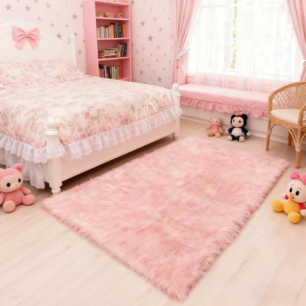 Fluffy Faux Sheepskin Shag Rug for Living Room and Bedroom