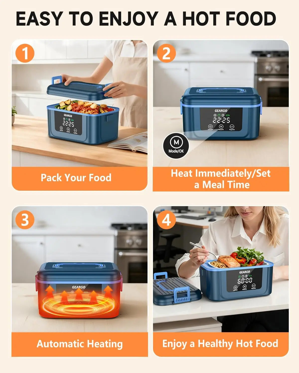 Cordless Electric Lunch Box With Rechargeable Self Heating