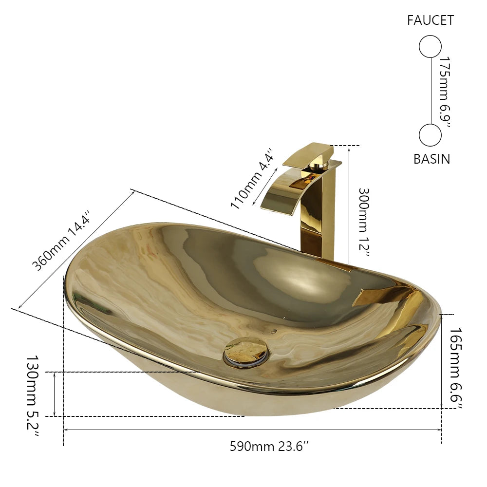 ZAPPO Vessel Sink Ceramic Above Counter Faucet Set