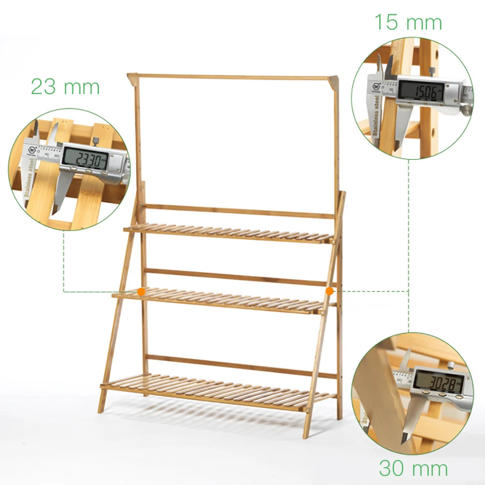 Bamboo Folding Plant Stand 3 Tier For Indoor And Outdoor Use