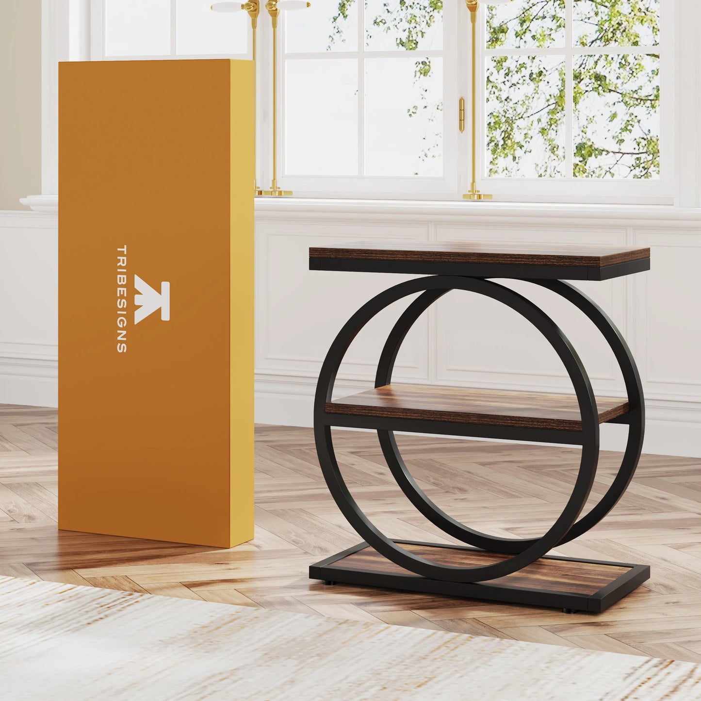 Tribesigns End Table With 3 Storage Shelves Industrial Wooden