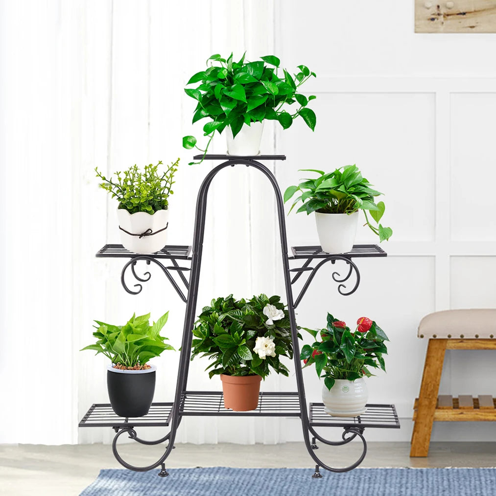 6 Tier Metal Plant Stand Garden Rack Wrought Iron Outdoor