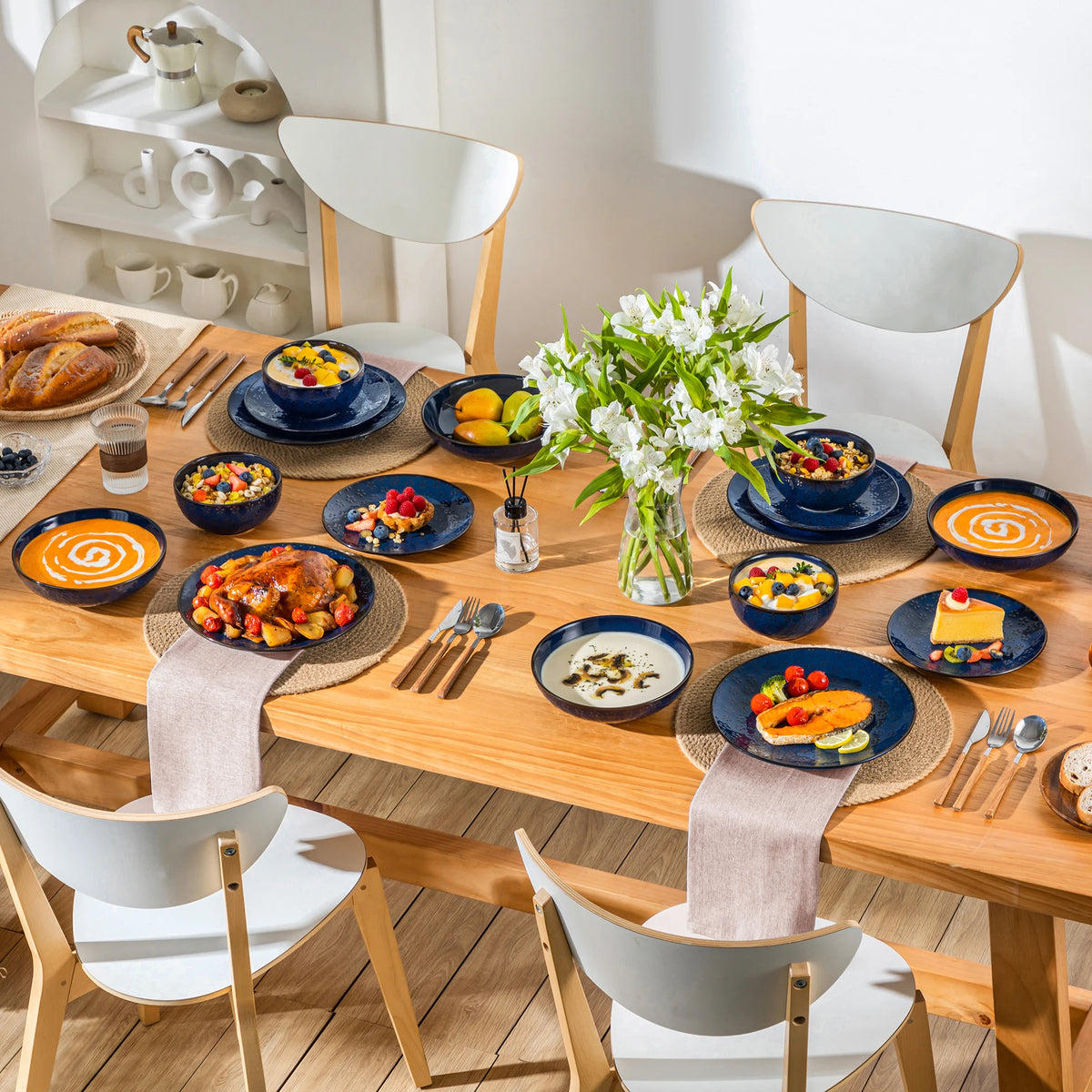 Malacasa Lydia 32 Piece Stoneware Dinnerware Set With Floral Embossed Design