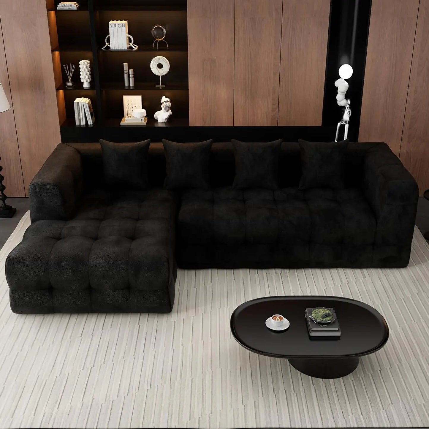 L Shaped Chenille Sectional Sofa With Chaise Lounge