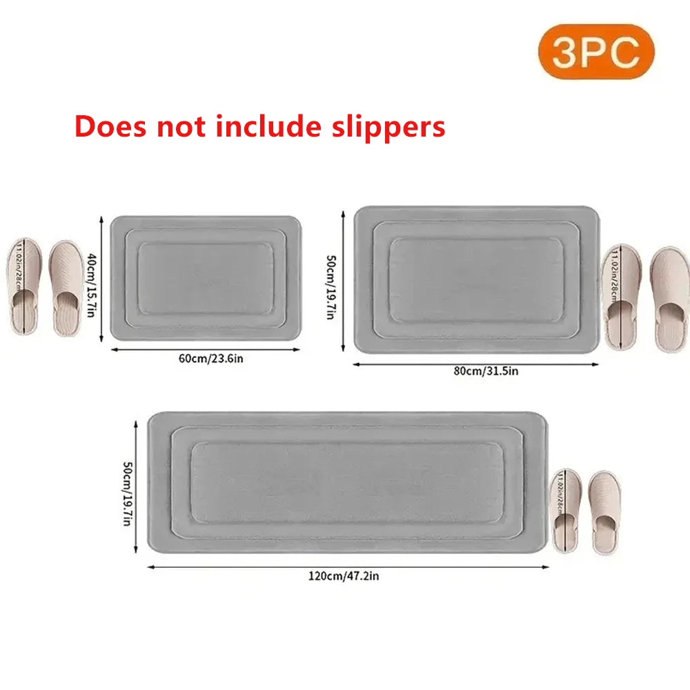 Three-Piece Absorbent Memory Foam Bath Mats Non-Slip Quick Dry Set