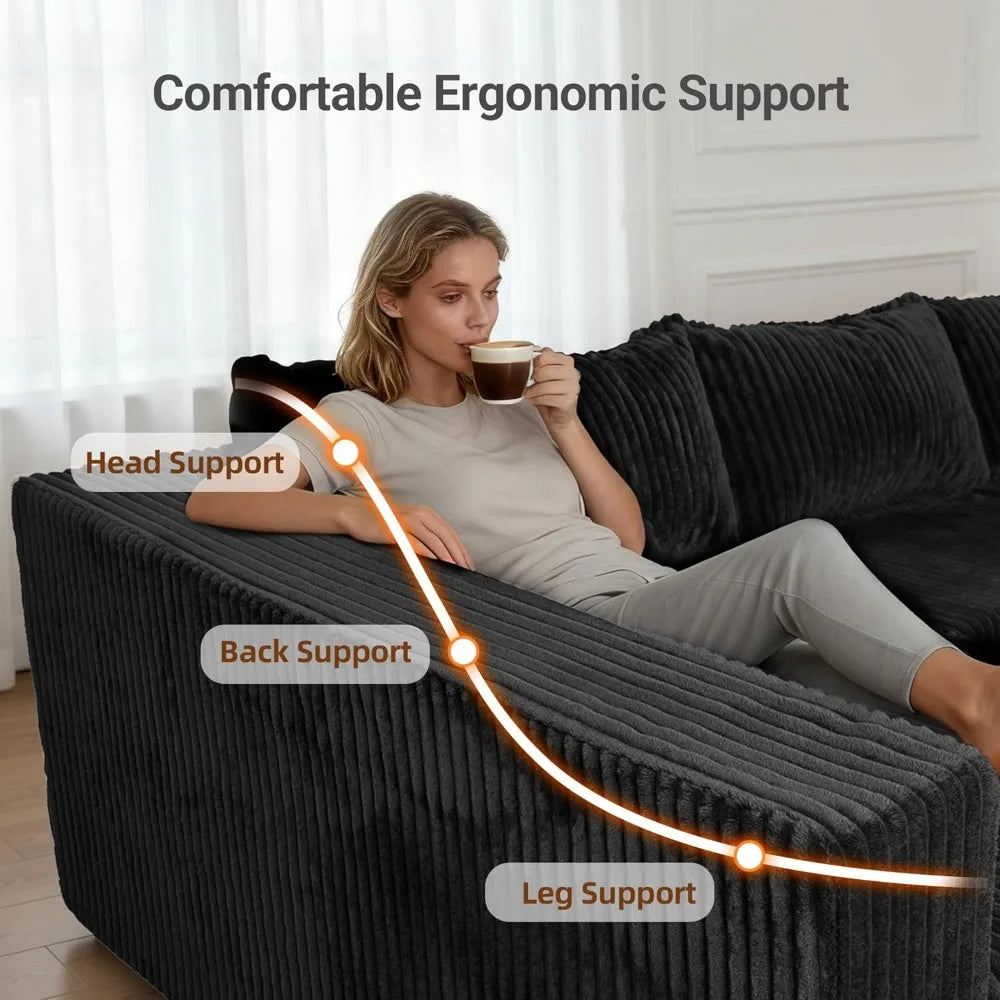 Combination Modular U-Shaped Sectional Sofa With Double Chaise Corduroy Fabric