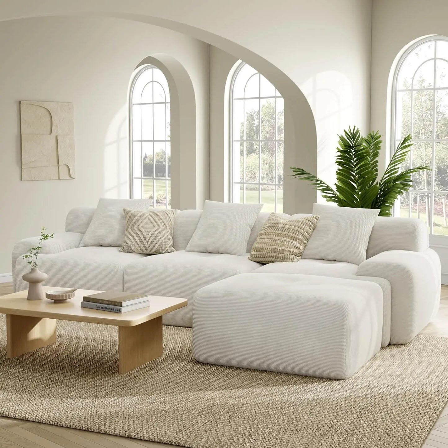 Combination Modular Sectional Sofa Ottoman Corduroy Deep Seat
