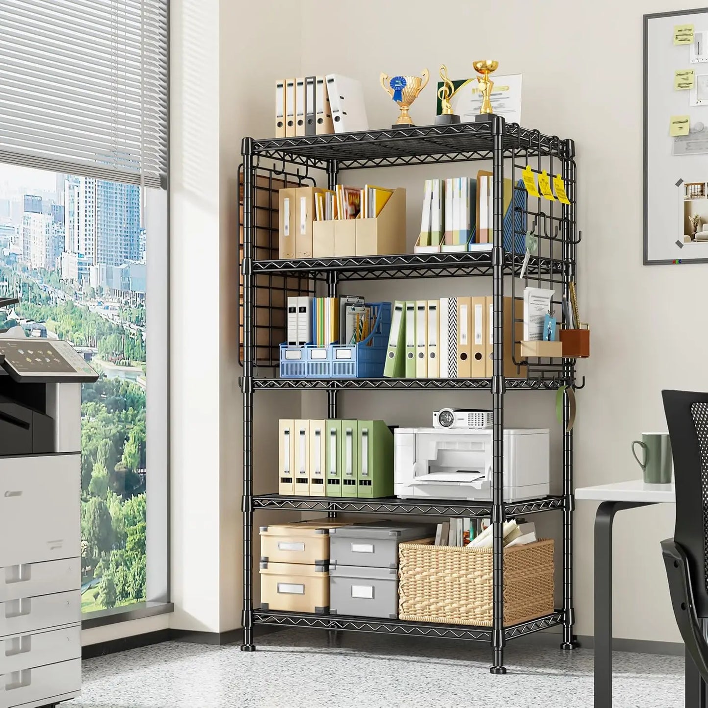 5 Tier Metal Shelving With Side Hanging Net Hooks Kitchen