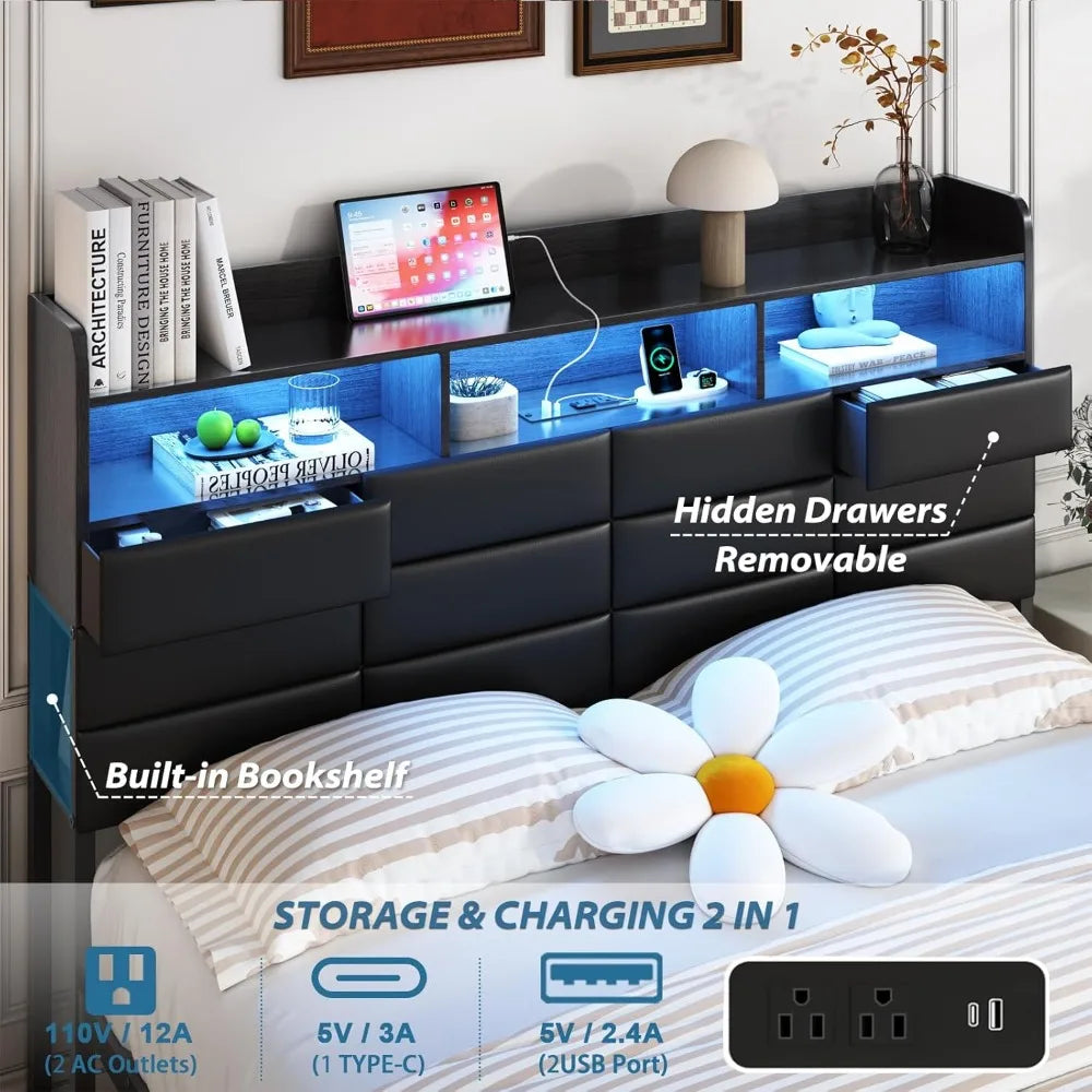 Bed Frame With Storage Headboard And Four Drawers With Charging