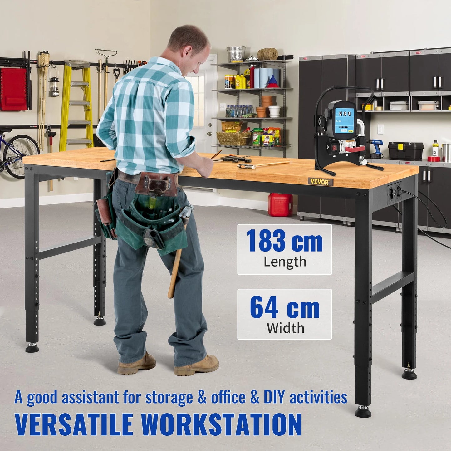 SucceBuy Heavy Duty Workbench With Oak Hardwood Top And 900kg Load