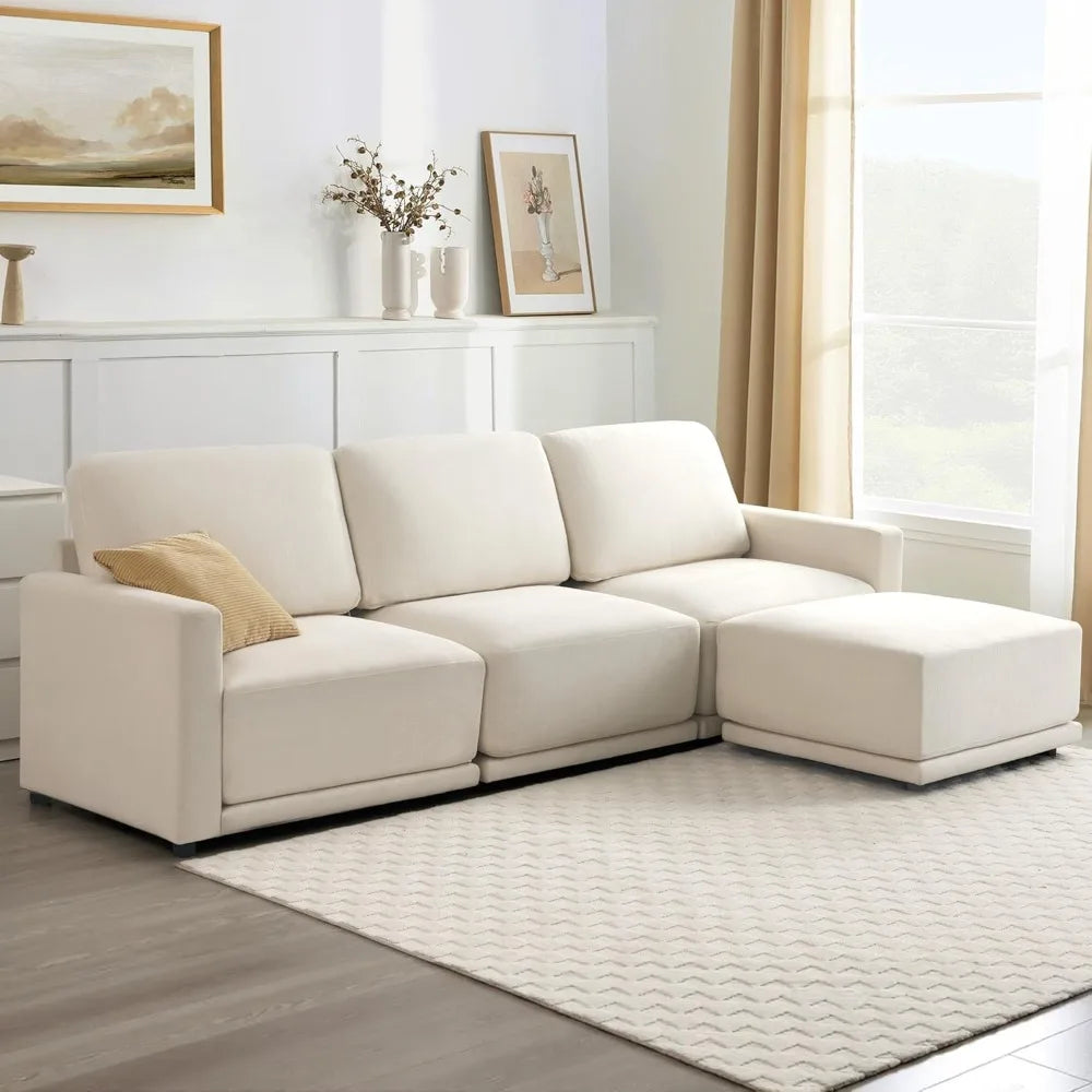 Modular L Shaped Chenille Sectional Sofa With Ottoman Living Room