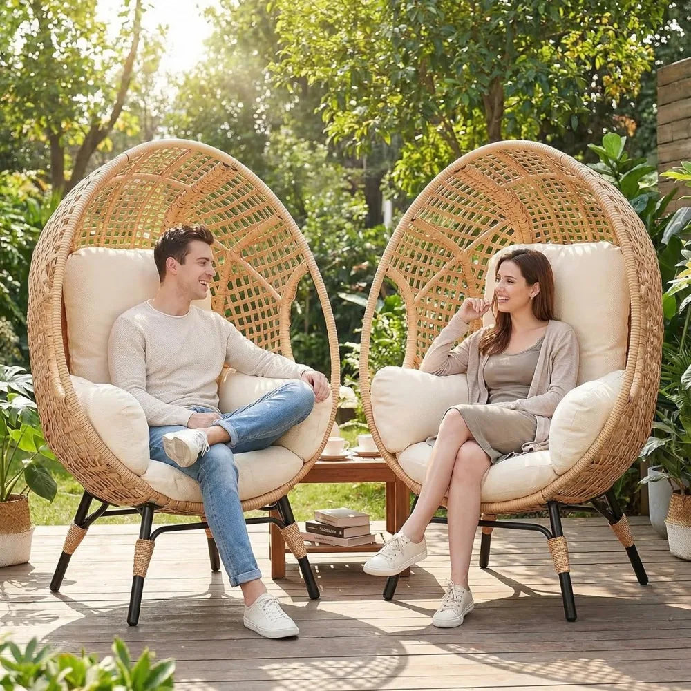 Two Piece Wicker Egg Chair Set For Indoor Outdoor Use