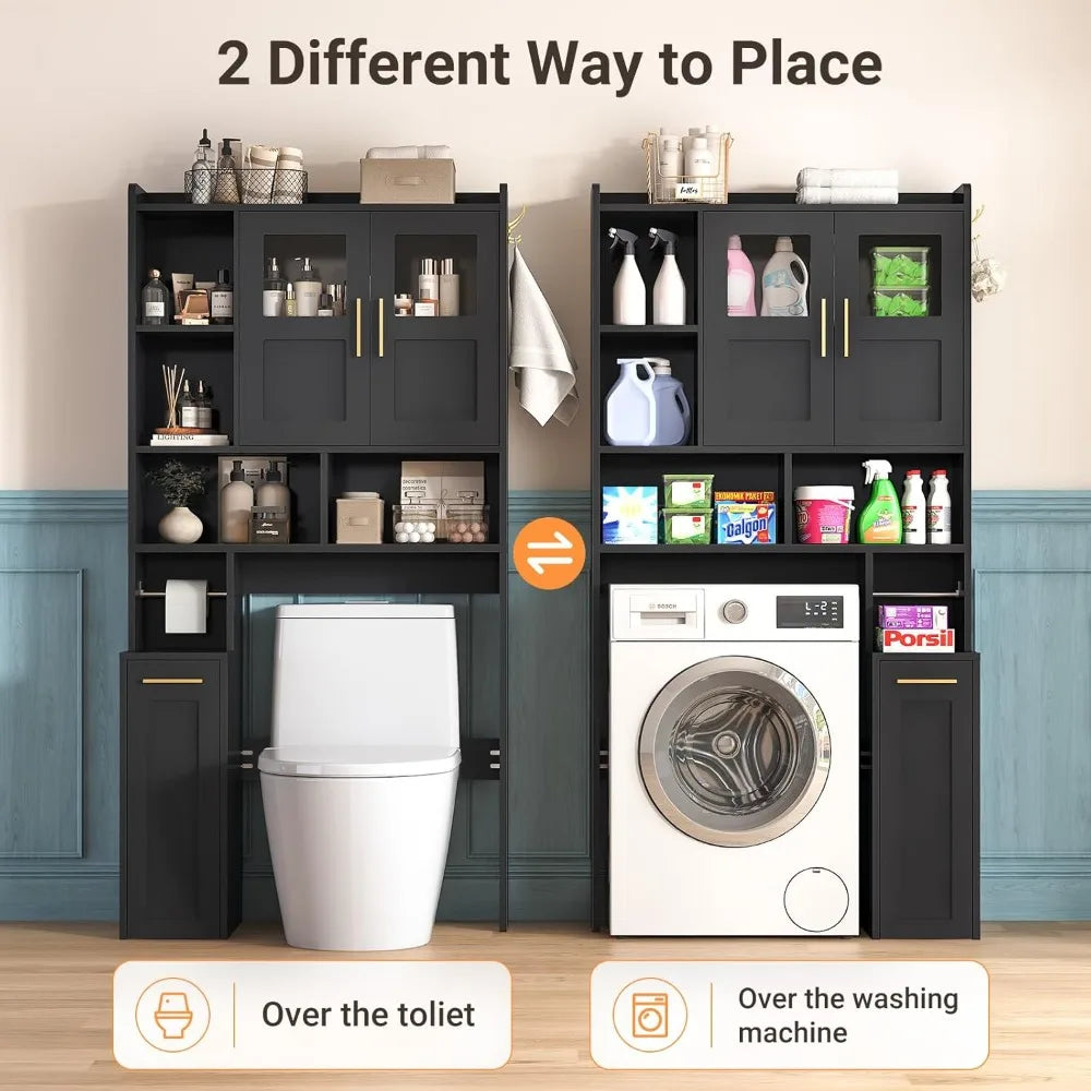 Over Toilet Storage Cabinet With Pulley And Glass Doors