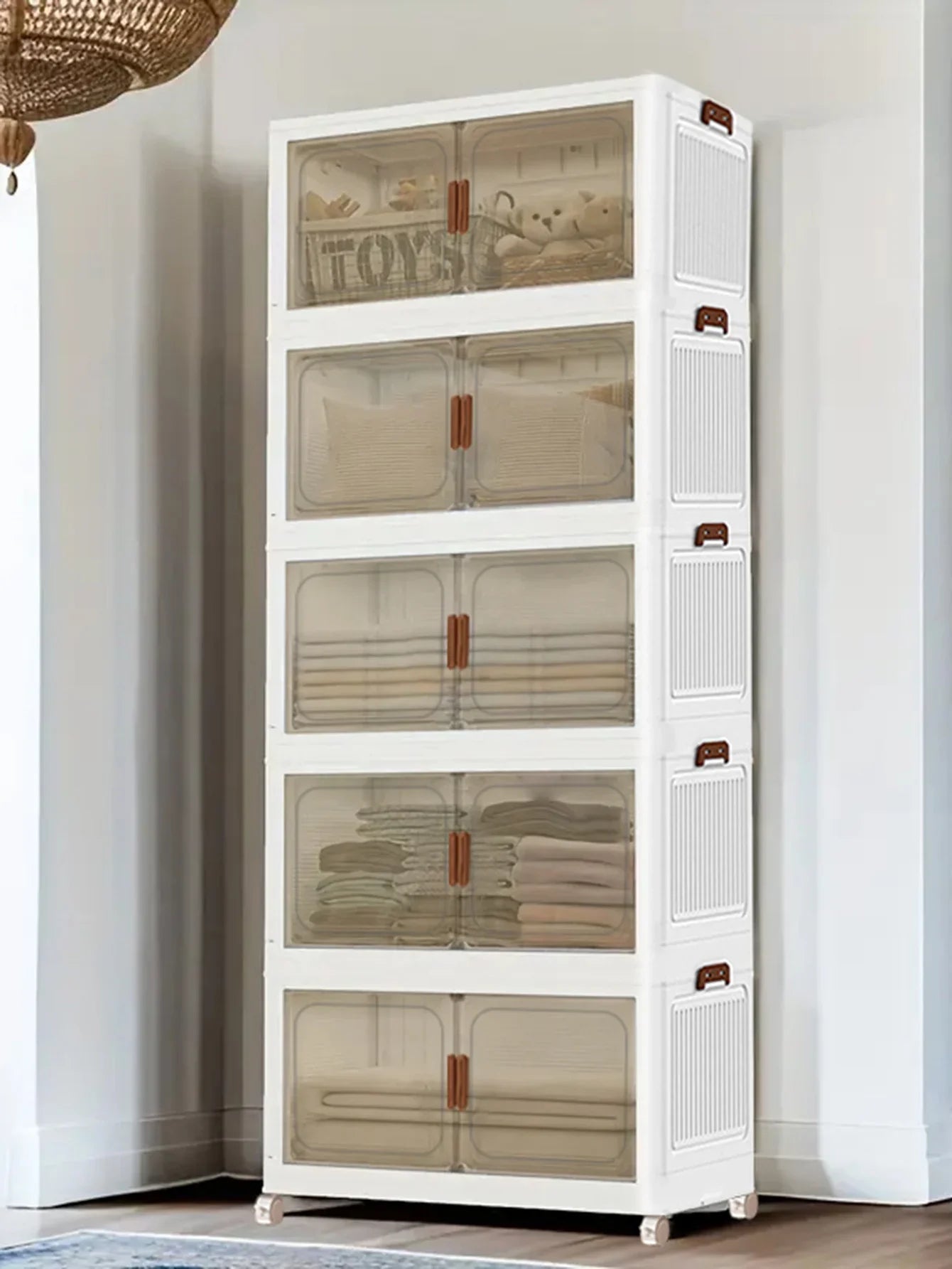 Folding Storage Cabinet With Magnetic Doors For Clothes And Snacks