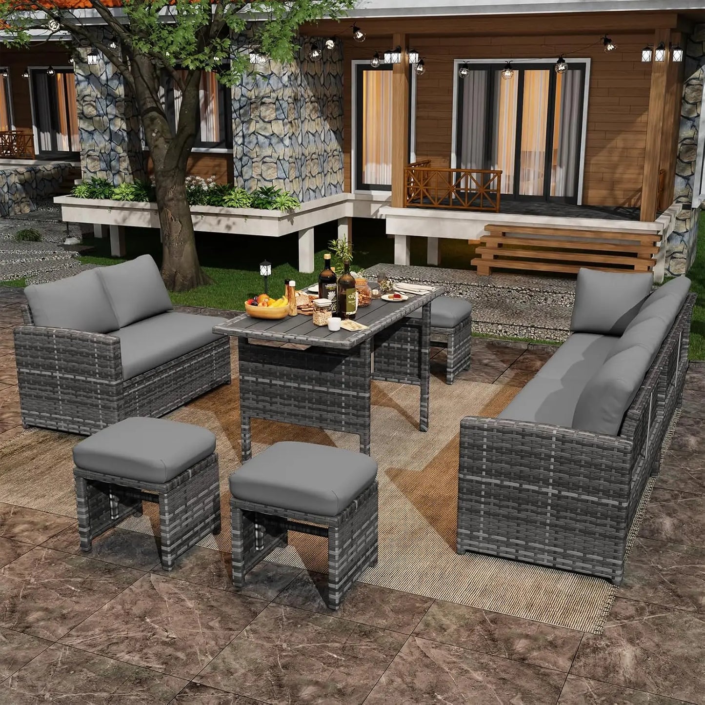 OEING 7-Piece Outdoor Patio Furniture Set With Waterproof Cover