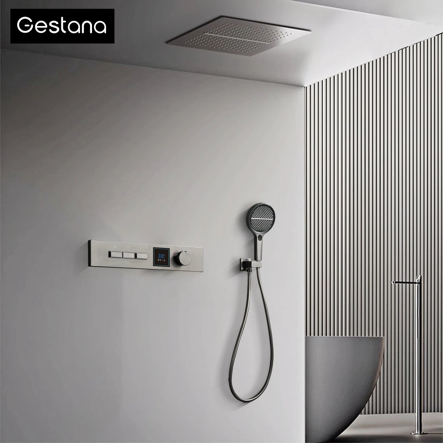 Gestana LED Temperature Display Shower System Ceiling Mounted 2 Function