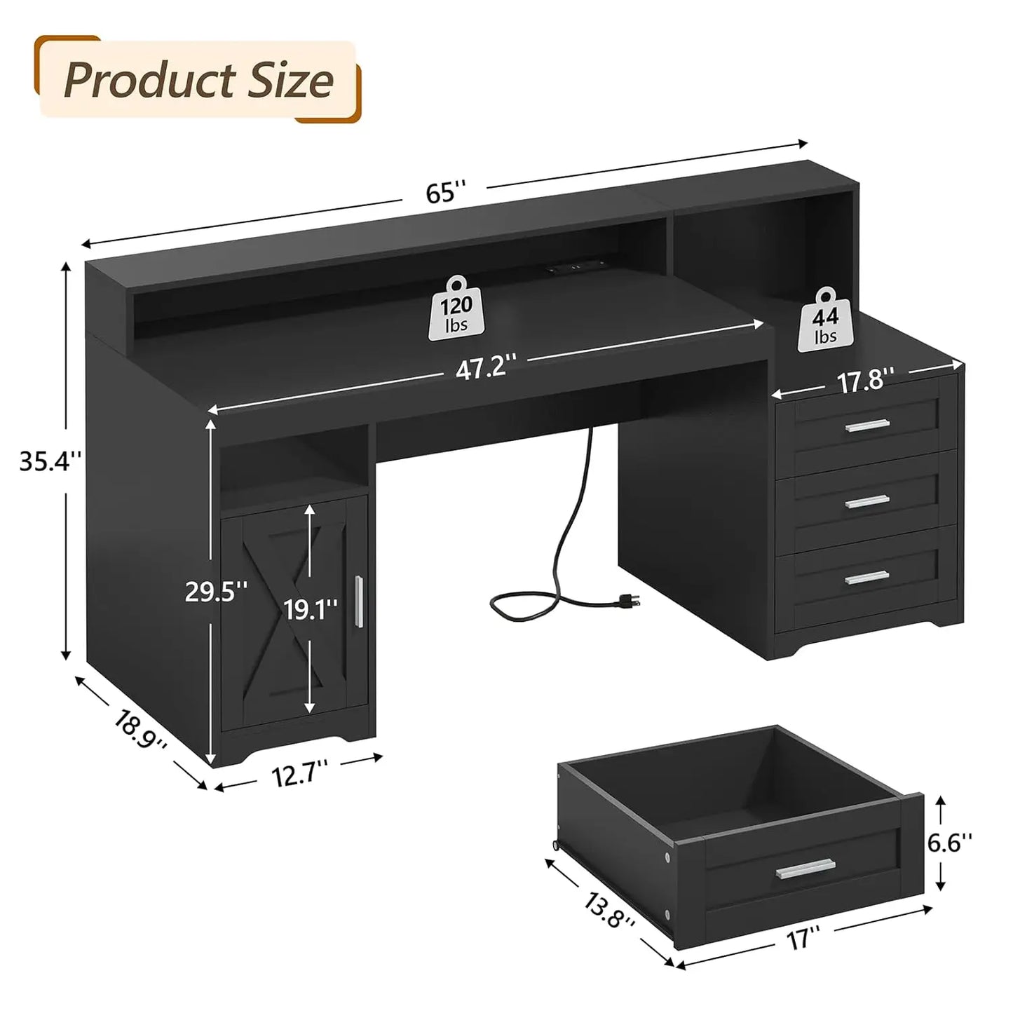 MOYU Farmhouse Computer Desk With Drawers And Power Outlets