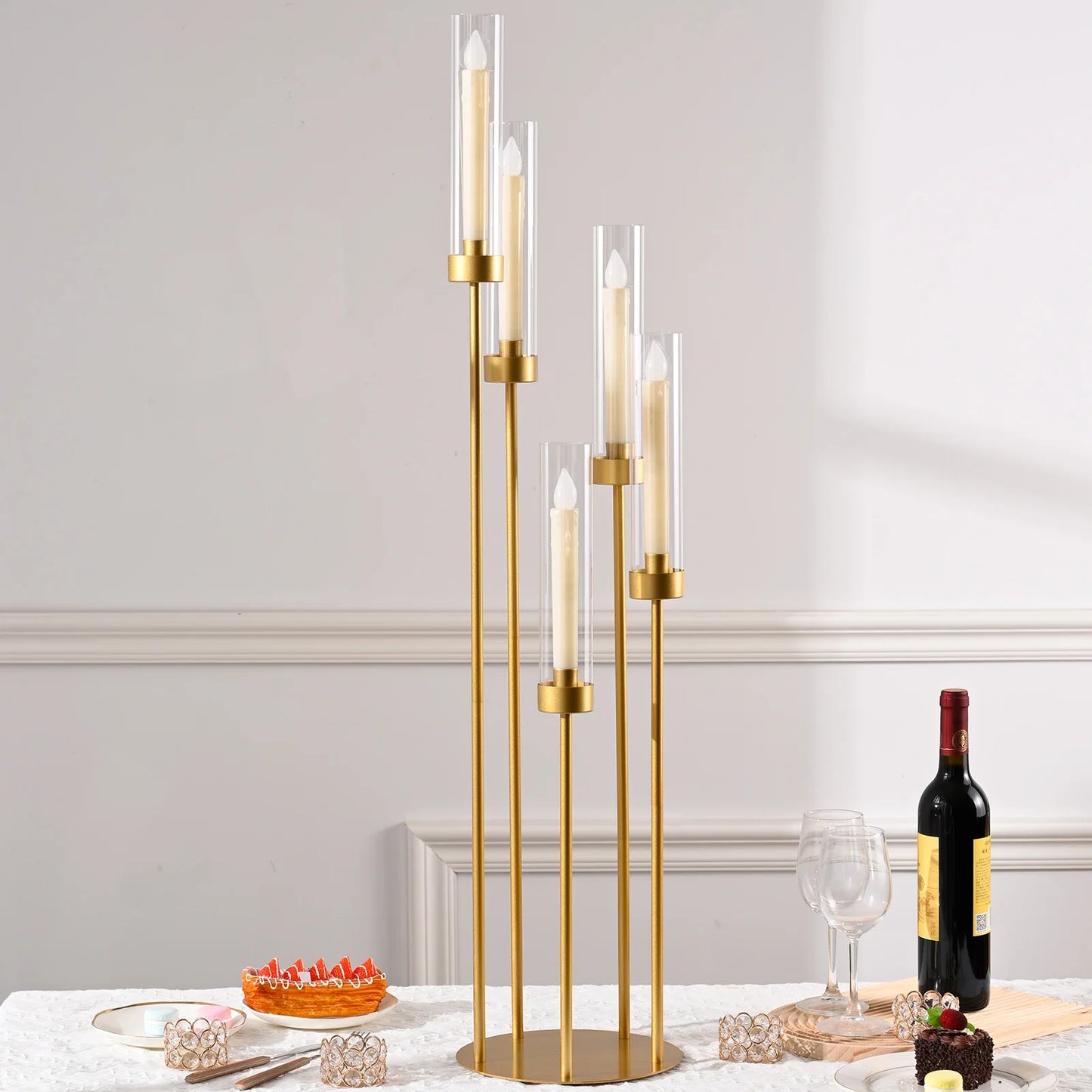 VINCIGANT 5 Arm Floor Candelabra With Acrylic Lampshade For Wedding