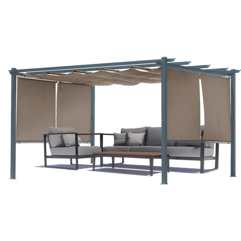 DUOFU Aluminum Frame Retractable Canopy Pergola With Roller Curtains