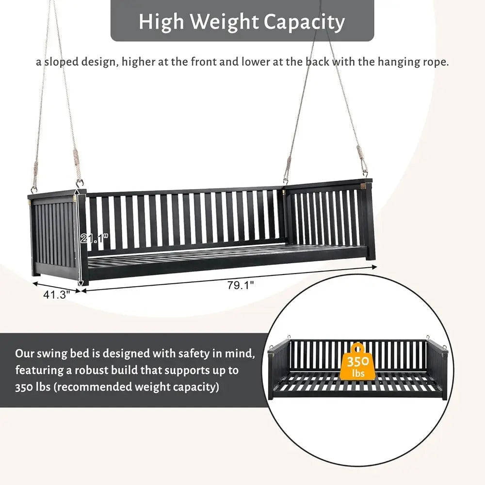 Patio Swing Bed Wooden Twin With Ropes For Garden