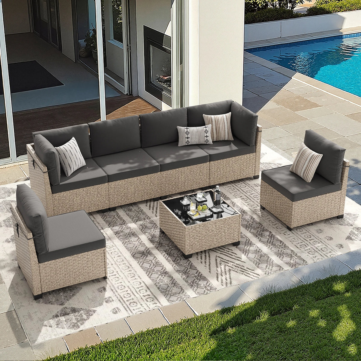 Soohow Outdoor Rattan Sectional Sofa With Tempered Glass Table