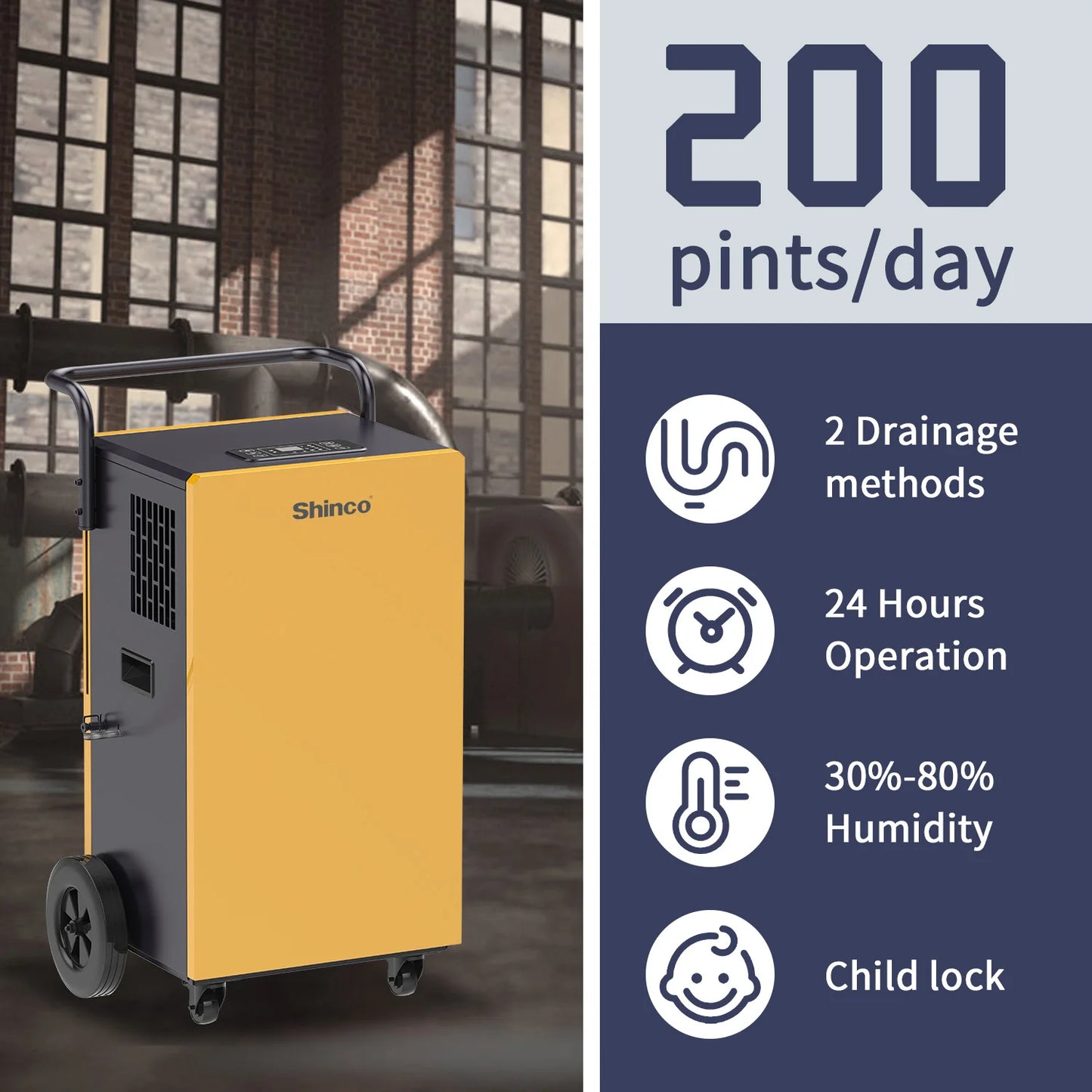 Shinco 200 Pint Commercial Dehumidifier With Pump for Crawl Spaces