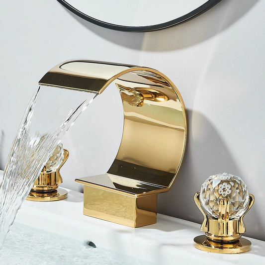 Quyanre Waterfall Bathroom Faucet With Crystal Handle Widespread Hot Cold