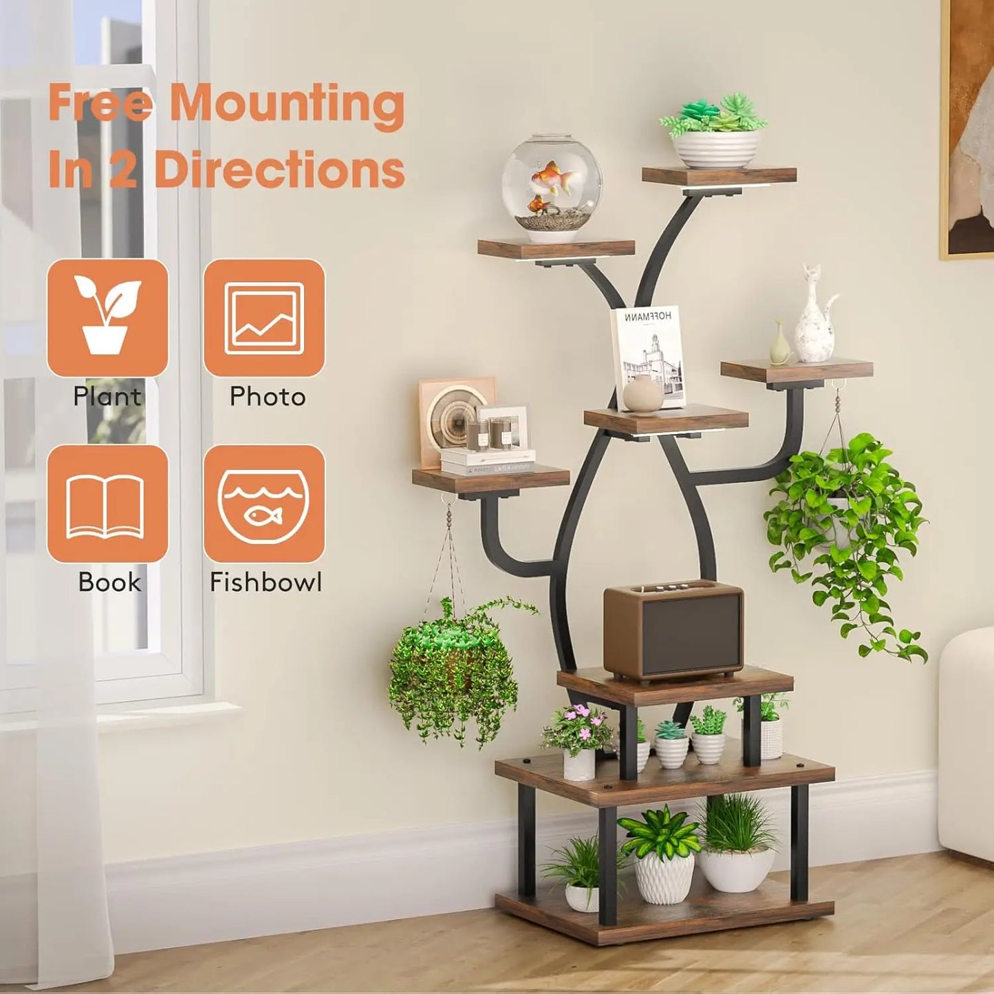 8-Tier Metal Plant Stand With Grow Light For Indoor Corner