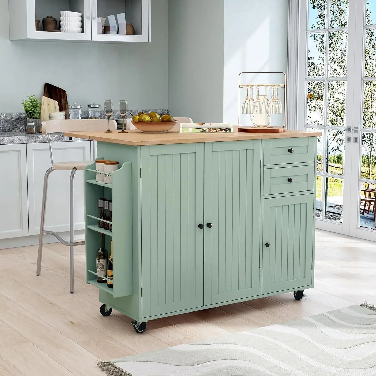 Kitchen Island With Storage Rolling Cart Drop Leaf Bar Countertop