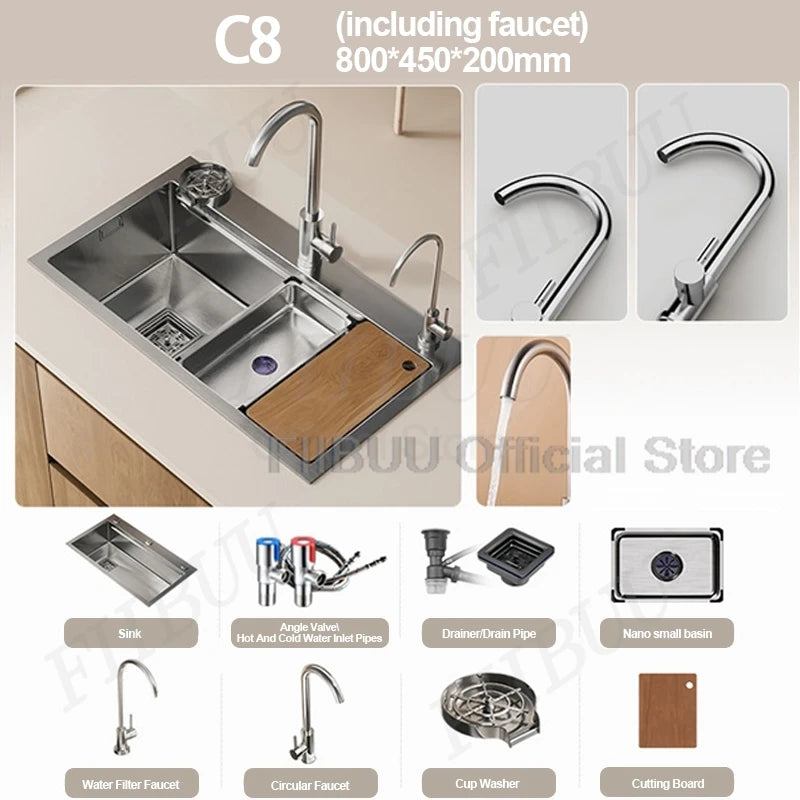 Slofy 304 Stainless Steel Kitchen Sink Undercounter Topmount Single Bowl Faucet
